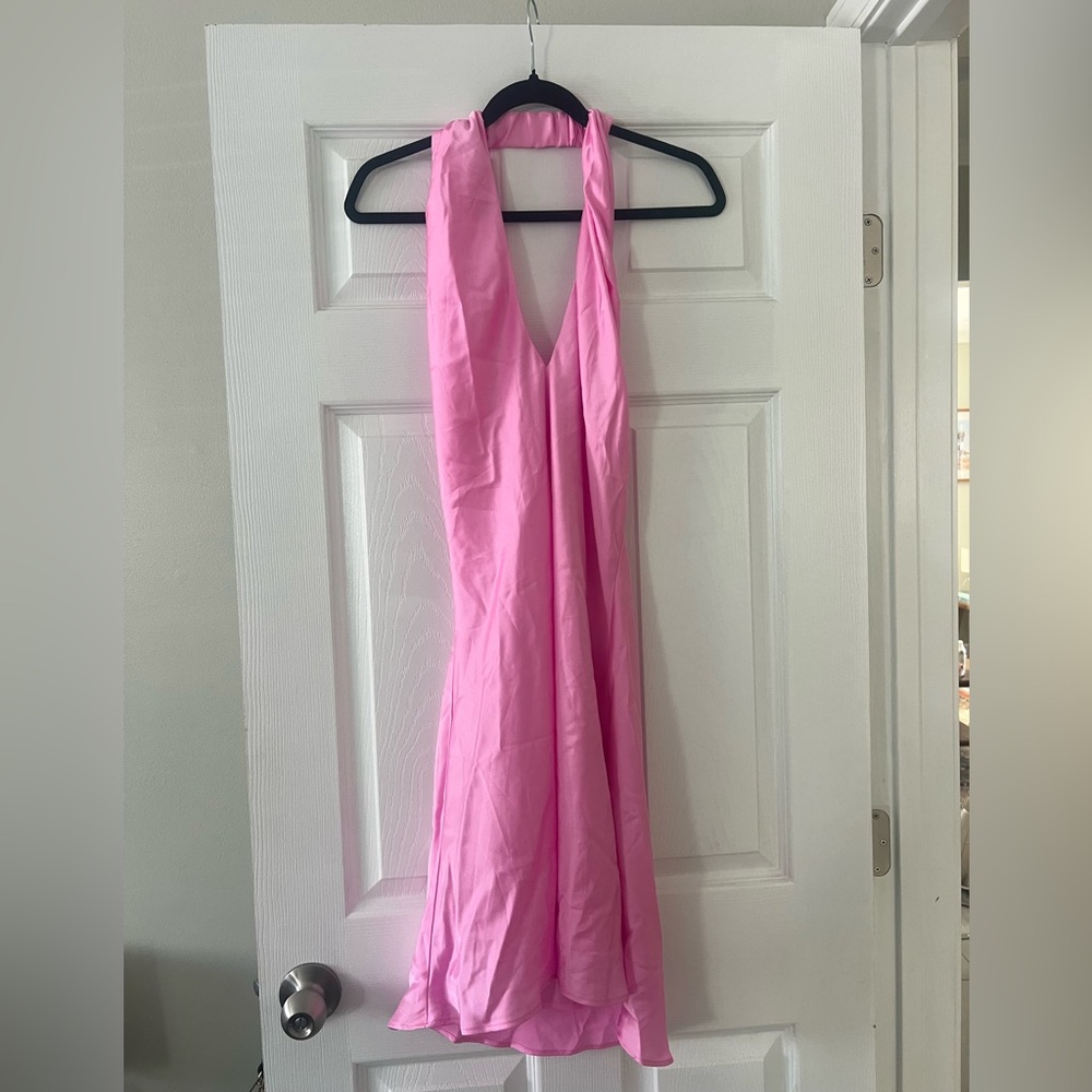 Show Me Your Mumu Jasmine Halter Mini Dress in Pink Luxe Satin size Large - Picture 5 of 8